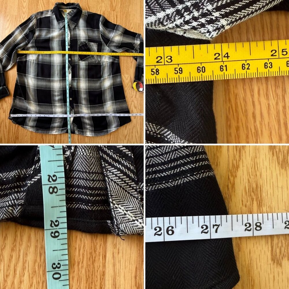 Krazy Kat Womens Black/White Plaid Button-Up Shirt Size 1X Long Sleeve Collar - Picture 7 of 12